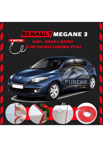 Renault Megane 3 Oto Araç Kapı Koruma Fitili 5 Metre Parlak Kırmızı Renk
