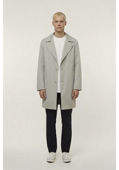 Sabri Özel Erkek Bej Geniş Kesim Oversize Fit Pamuklu Dokuma Yan Cepli Orta Boy Ceket Yaka Trençkot Sabri Özel Erkek Bej Geniş Kesim Oversize Fit Pamuklu Dokuma Yan Cepli Orta Boy Ceket Yaka Trençkot