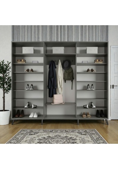 Petek Tamamı Mdf Sürgülü Portmanto Vestiyer Ayakkabılık Füme 180 Cm