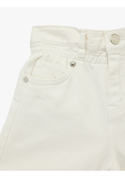 Koton Pamuklu Cepli Yüksek Bel Denim Şort Beyaz 6skg40005ad