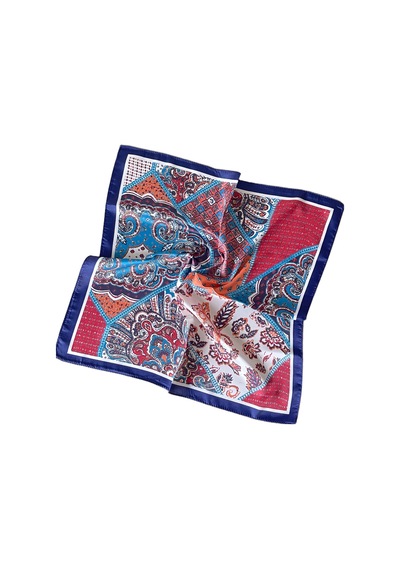 2 Li Saten Bandana Seti Saten Fular Saten Çanta Aksesuarı Özel Desen Bandana 45x50 Cm Kırmızı