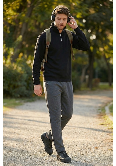 Buratti Pamuklu Regular Fit Normal Bel Şardonlu Erkek Eşofman Altı 5908040 Antrasit Melanj