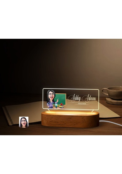 Bk Gift Kişiye Özel İsimli Öğretmen Karikatürlü Led Işıklı Akrilik Masa İsimliği-9, Ofis Dekoru, Mesleki Hediye, Ofis Hediyeleri Kobitmeyen138048 Bk G