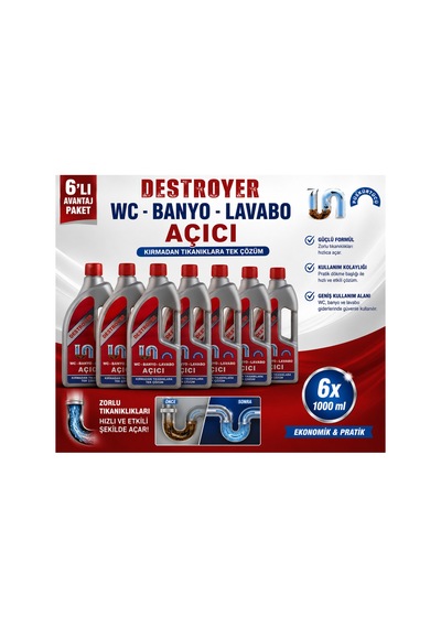 Destroyer Lavabo Açıcı 6 X 1000 Ml Avantaj Paketi - 878584644