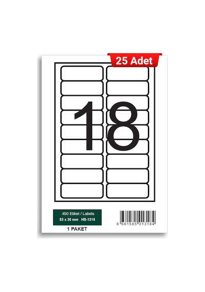 Herboy Hb-1318 83 X 30 Mm A4 Laser Etiket 25 Adet