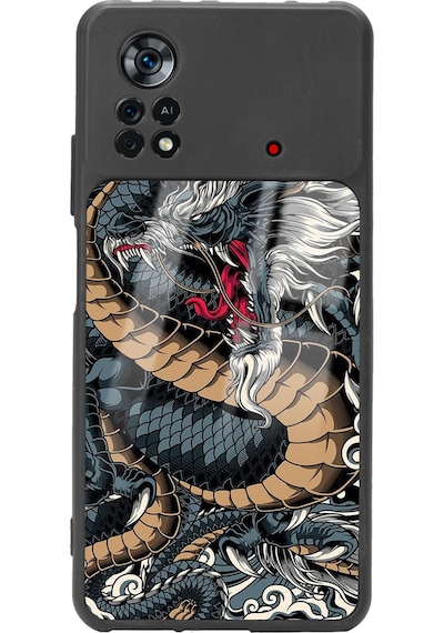 Xiaomi Poco X4 Pro Ejderha Tasarımlı Glossy Telefon Kılıfı Siyah