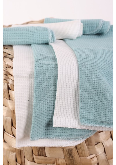 Vavbaby 7 Li Bebek Ağız Mendili Seti %100 Pamuk, Yumuşak Ve Emici Waffle Mint Yeşili