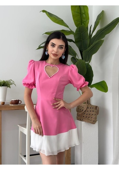 Safe Kalp Detaylı Elbise Pembe