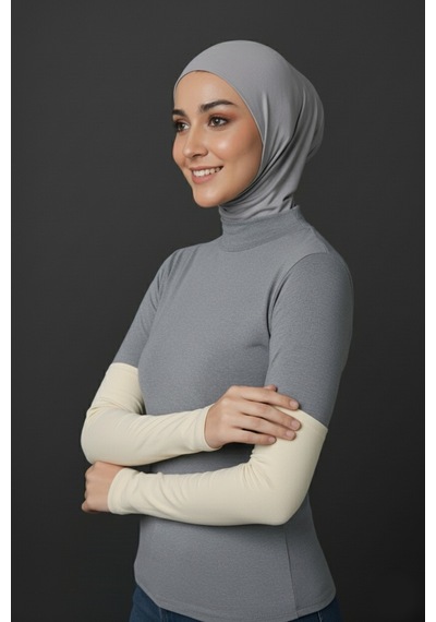 Sonbaharmoda Kadın Tesettür Likralı Esnek Düz Penye Kolluk Ekru
