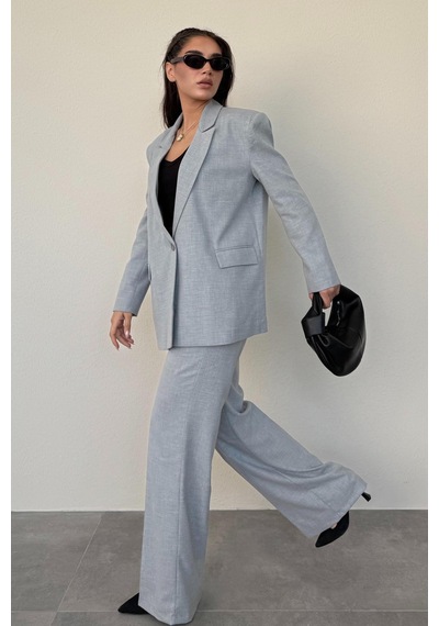 Madmext Gri Oversize Blazer Kadın Ceket Mg2445 Gri