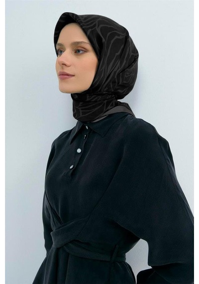 Armine İpek Eşarp 2026 Yaz - 9511-11 Siyah Koyu Gri Sura
