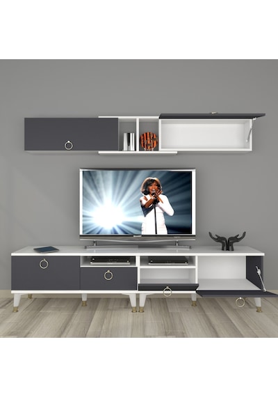 Decoraktiv Eko 5220 Mdf Gold Tv Ünitesi Tv Sehpası Beyaz - Antrasit