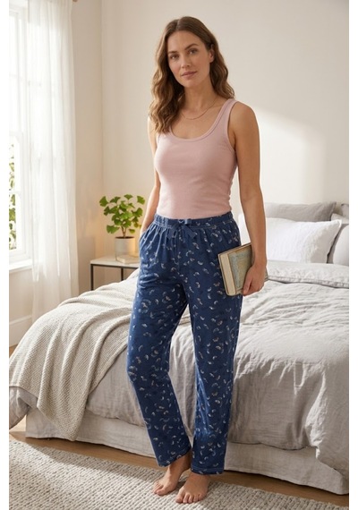 Mataş Kadın Viskon Pijama Altı Rahat Kesim Fiyonk Bağcıklı Bel Lacivert