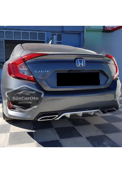 Honda Civic Fc5 2016-2021 Araca Özel Siyah Gri Arka Difüzör Tırnaklı Çift Kare Egzoz Çıkışlı Arka Tampon Eki İthal 1.sınıf 00 Şüscaroto Aksesuar