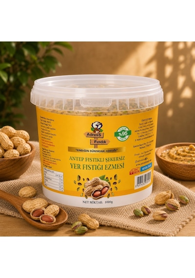 Adress Fındık Antep Fıstıklı Şekersiz Yer Fıstığı Ezmesi 1 KG Adress Fındık Antep Fıstıklı Şekersiz Yer Fıstığı Ezmesi 1 KG