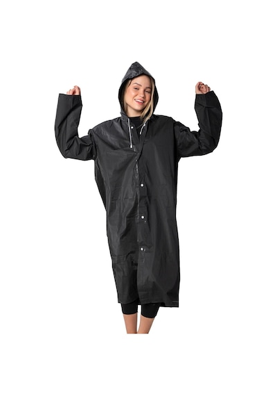 Marlux Unisex Su Rüzgar Geçirmez Kapüşonlu Çıtçıt Düğme Eva Yağmurluk - Siyah - Beyaz