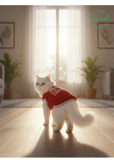 Dikkat Kedi Çıkabilir Yazılı Kırmızı Kedi Ve Köpek Kıyafeti Elbisesi