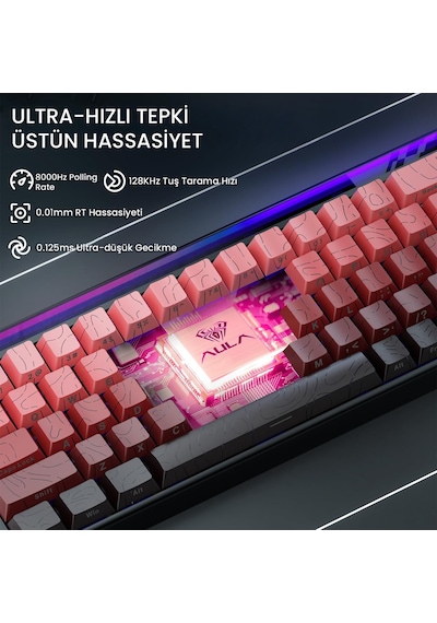 Aula Hero 68 He Manyetik Klavye Rapid Trigger Dragon King Switch 8000hz Rgb Neon Tkl Hot Swap Oyuncu Klavyesi Kırmızı