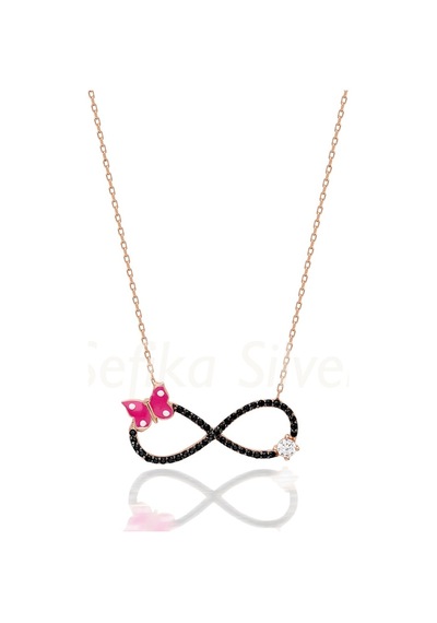 Kenarı Kelebekli Siyah Taşlı "sonsuzluk" Figürlü Kolye-20659-r-mıx Rose Gold - Siyah