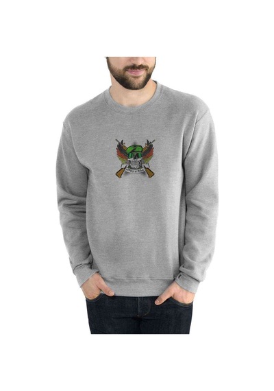 Spot 4 Kill Skull Kurukafa Baskılı Gri Erkek Örme Sweatshirt