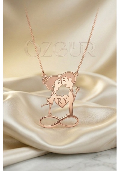 925 Ayar Gümüş Harfli Sonsuzluk Figürlü Aşk Kolye Rose Gold