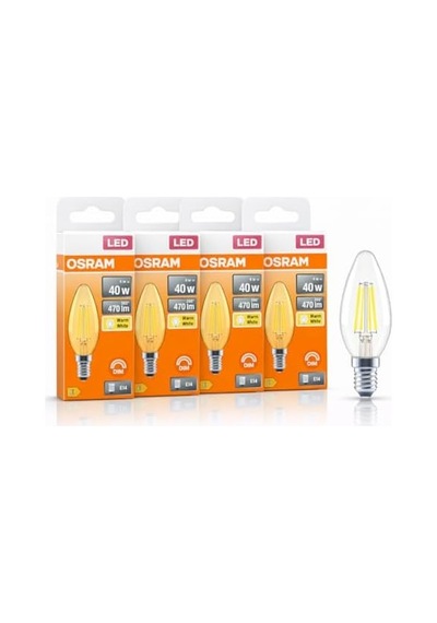 Led Mum Ampul 4w E14 2700k Dimmer Uyumlu 4'lü Paket 470 Lümen Sarı Işık Şeffaf Filament Ampul 40w Eşdeğer