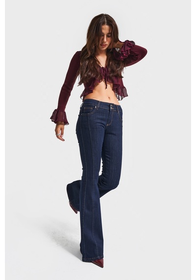 Itsbasic Kadın İndigo Renk 7w5-50 Swl Midrise Flare Fit Esnek Elastan Kumaş Orta Bel Denim Jean