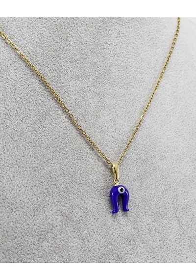 Minimal Lacivert Nazarlı Murano Nal Kolye, Hediyelik Kolye 60 Cm Çok Renkli