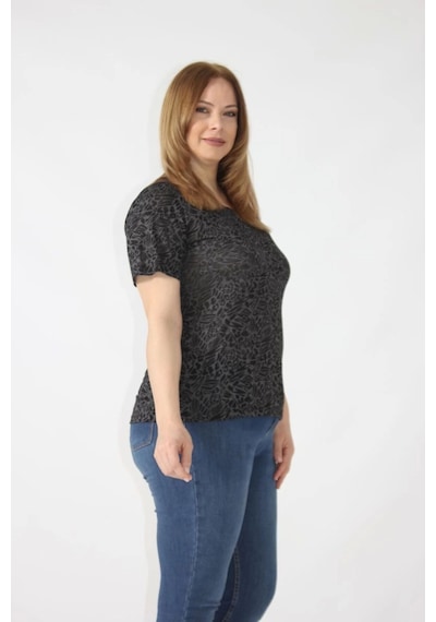 Moda Berray 3284 Sırtı Dantel Detaylı Viskon Penye Desenli Bluz Siyah - Gri