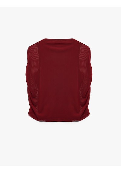 Koton Slim Fit Dik Yaka Kolsuz Tül Detaylı Bluz Bordo 7wal30017ık
