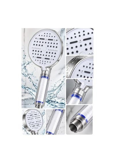 Filtreli Duş Başlığı 6 Modlu Geniş Panel Silikon Nozullu Beyaz Banyo Başlığı Bx-316063 Diğer