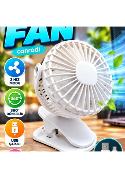 3 Hız Modlu 360 Dönebilen Klipsli Usb Şarjlı Mini Fan