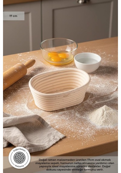 Bambum Puder - Ekmek Mayalama Sepeti Oval 17 Cm Ahşap