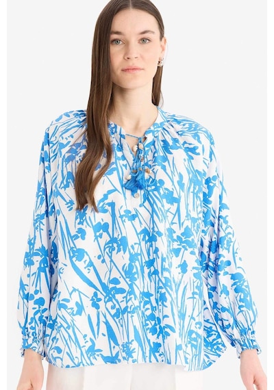 DeFacto Relax Fit Bağcıklı Yaka Desenli Uzun Kollu Tesettür Gömlek Tunik E1100AX25HSBE405