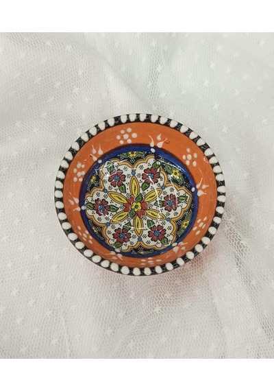 Çini Turuncu 8 Cm Çerezlik Kase Sosluk Sunumluk Kahvaltılık 1 Adet 18209 Çok Renkli