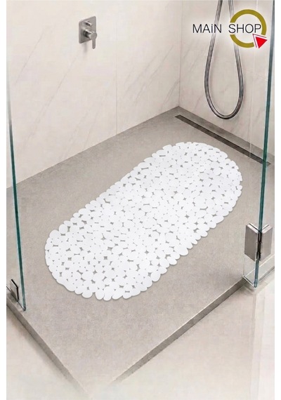 Güvenli Ve Kaydırmaz Duş Paspası - 34x68 Cm Vantuzlu Banyo Paspas Beyaz Renk M-130