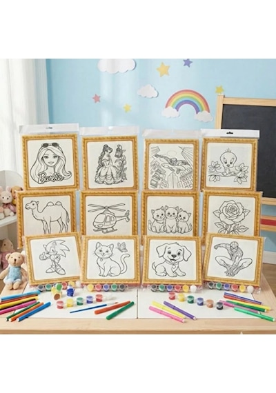 Mini Tuval Çocuk Boyama Seti 20x20 Cm - Akrilik Boya Ve Fırçalı Eğlenceli Çocuk Aktivite Seti