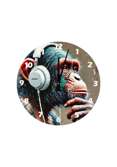 Ti-play Maymun Ve Müzik 30x30cm Akrilik Dekoratif Modern Duvar Saati ÇOk Renkli