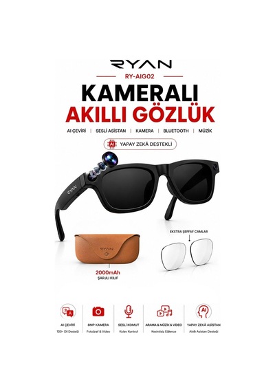 Yapay Zeka Destekli Kameralı Akıllı Güneş Gözlüğü 8mp Anlık Çeviri Bluetooth Sesli Asistan Fotoğraf Video Ry-aıg02