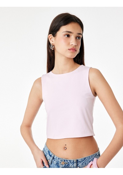 Koton Kolsuz Bisiklet Yaka Slim Fit Crop Bluz Pembe 6sal30050ık Gül