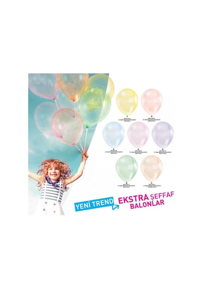 Balon Ekstra Şeffaf Kırmızı 100 Adet Çok Renkli