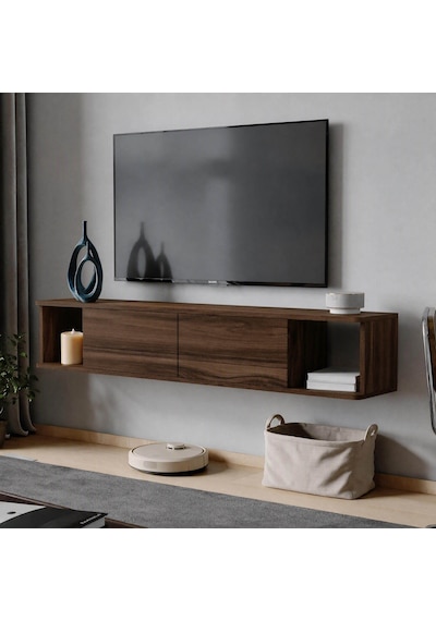 İnarch Dizayn Twist Duvara Monte Tv Sehpası - 2 Kapaklı Ceviz