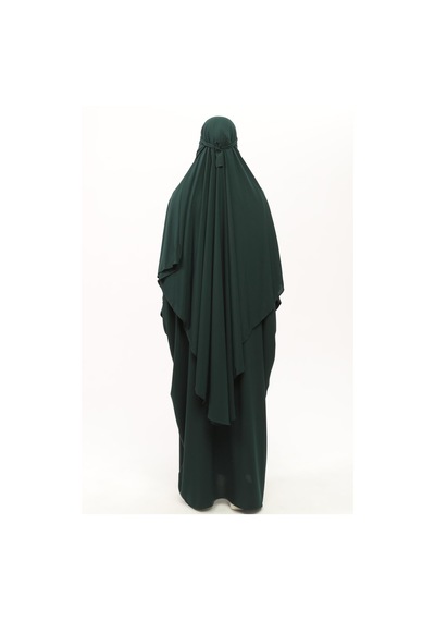 Altobeh Sultanbaş Nikaplı Çarşaf Cilbab Khimar Abaya Kolu Lastikli Hakim Yaka Peçeli Ferace Medine İpek Zümrüt Yeşili 1412-106-s-m Zümrüt