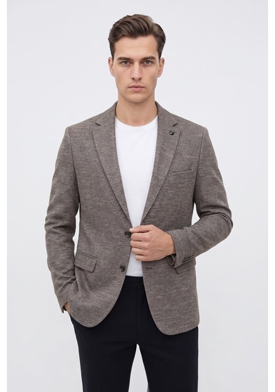Plus Scorpion Erkek Esnek Kumaş Slim Fit Blazer Ceket Günlük & Ofis Şıklığı Kahverengi