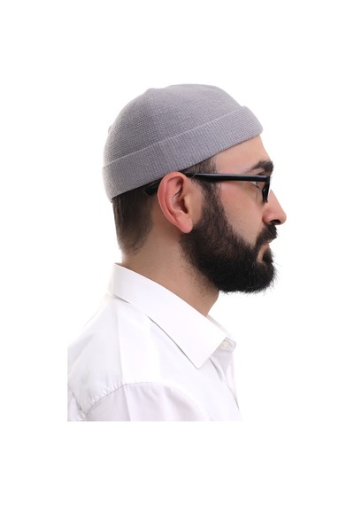 Açık Gri Katlamalı Sade Desen Kışlık Orlon Takke Şapka Gri