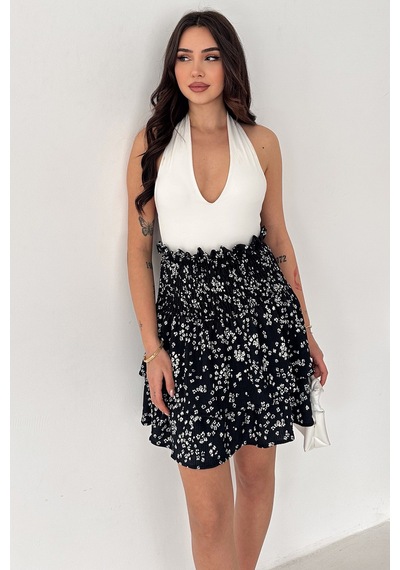 Kadın Katlı Smock Bel Mini Short Etek Summer Layers Lacivert