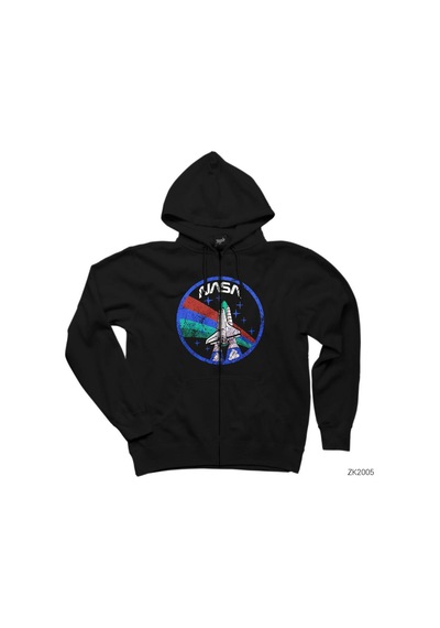 Nasa Vintage Logo Siyah Fermuarlı Kapşonlu Sweatshirt