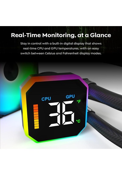 Hyperflow Dijital 240 Cpu Sıvı Soğutucu, 3100 Rpm Pompalı 240 Mm Aıo, 2 120 Mm E28 Argb Fanlar, Gerçek Zamanlı Di Diğer