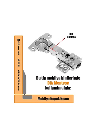1 Çift Master Frenli Dolap Kapak Menteşesi Pistonlu Düz Tas Menteşe Diğer