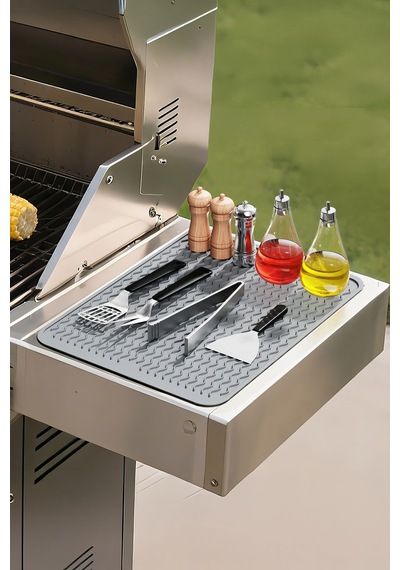 Gri 30x40 Cm Çok Amaçlı Silikon Bulaşık Kurutma Matı Bulaşıklık Mt258